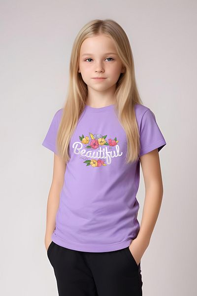 YA KO KİDS Roses Printed Girls' Short Sleeve T-Shirt and Sweatpants Set