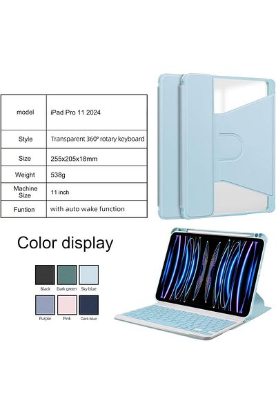 erorex جراب Fegishilly متوافق مع iPad Pro 11 إصدار 2024 مقاس 11 بوصة، حامل دوار 360 درجة ذكي
