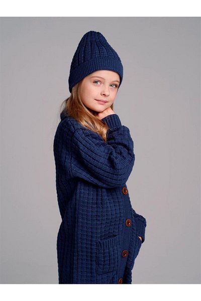 Hilal Akıncı Kids Унисекс комплект от две части, дълъг плетен кардиган с копчета и барета