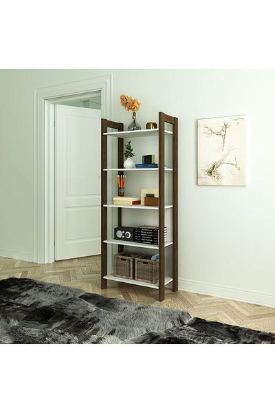 Danube Home Lean 4-tier Bookcase/display Cabinet - White/walnut L65xw35.5xh165.5cm