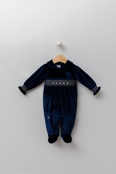 Babydola Floral Embroidered Velvet Booties Baby Girl Eid Jumpsuit 0-12 Months