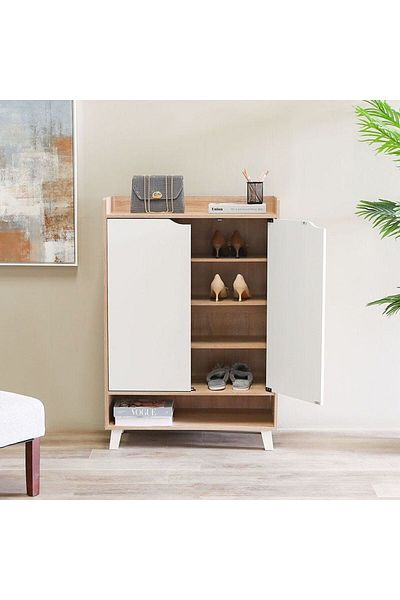 Danube Home خزانة أحذية جانوس ذات بابين - لون بلوط سونوما/أبيض طول 80×عرض 38×ارتفاع 117 سم