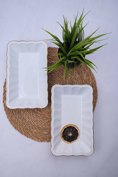 Home 2Pcs Gilded White Presentation Plate 24X14X4 Boat Plate