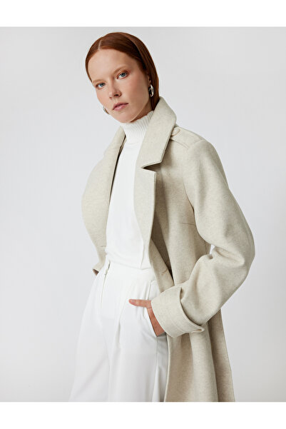Koton Long Trench Coat Double Breasted Pocket with Belt