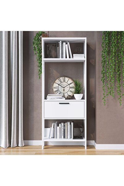 Danube Home خزانة كتب أجرون البيضاء مع خزانة - تصميم خشبي أنيق، 3 أرفف ودرج، ضمان لمدة عامين