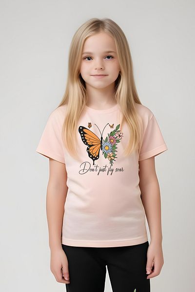 YA KO KİDS Just Fly Butterfly Printed Girls' Short Sleeve T-Shirt and Sweatpants Set