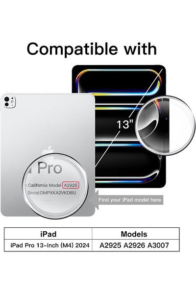 erorex حافظة JETech لجهاز iPad Pro مقاس 13 بوصة M4 (2024) مع حامل قلم رصاص، غطاء خلفي شفاف رفيع