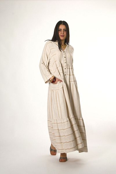 ABBRA Women's Cotton Prevailing Neck Striped Pocket Detailed Summer Dress