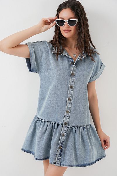 Bigdart Rochie scurtă de denim pentru femei 2530 - Albastru