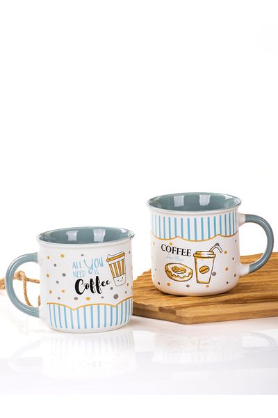 MUKKO HOME Set of 2 Porcelain Mugs Coffee Patterned Porcelain Mug – 350ml