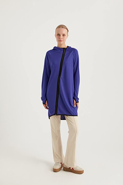 FD SPORTS Aura-Tech Cross Zipper Quick Dry Tracksuit Top - Sax