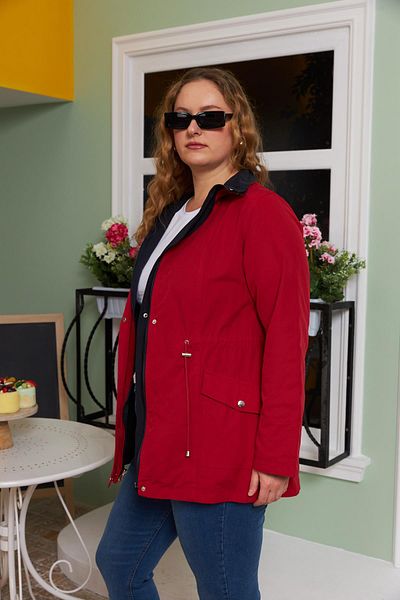 RMG Double Sided Plus Size Trench Coat Red