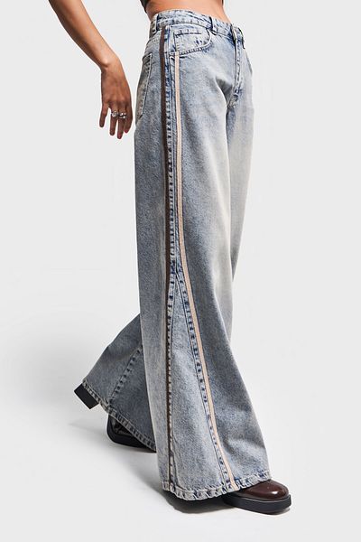 its basic Blugi Palazzo 100% bumbac pentru femei 4S5-67 Design cu dungi