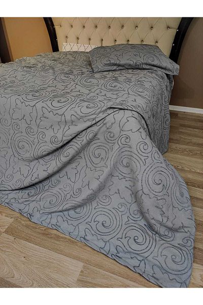 Çt Çeyizci Tekstil Double Bed Cover 3 Pieces Gray Bed Cover