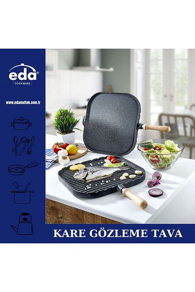 Eda Burak Eda Granite Cast Square 34 cm Double Sided Grill and Pancake Pan
