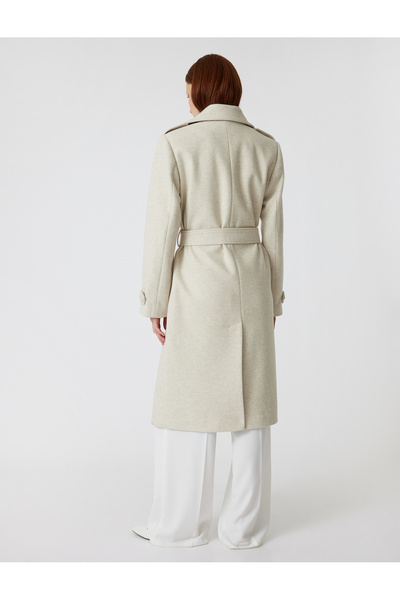 Koton Long Trench Coat Double Breasted Pocket with Belt