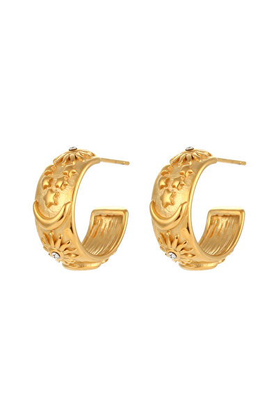 Choice أقراط ذهبية سميكة من E.B.belle بتصميم قمر وشمس ونجمة للنساء