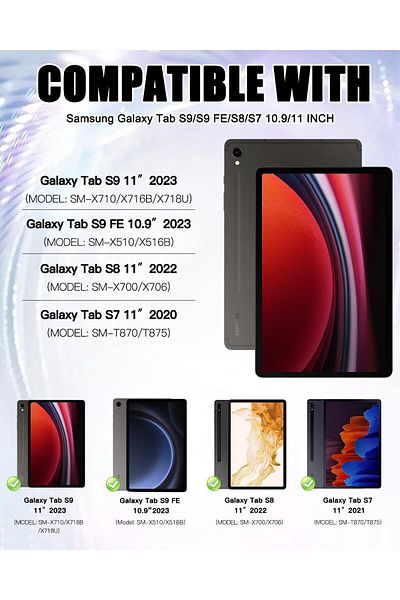 erorex جراب ZenRich المتين لجهاز Samsung Galaxy Tab S9 FE/S9/S8/S7 مع حامل قلم S، حماية شديدة التحمل