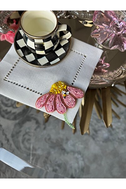 Hatice sakallı design 1 adet Papatya işlemeli  taşlı boncuk işleme ayçiceği sunum  kahve yanı sunum kokteyl peçete