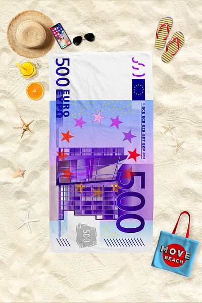 MoveBeach Πετσέτα θαλάσσης με σχέδιο Euro, Πετσέτα μπάνιου 80x150cm