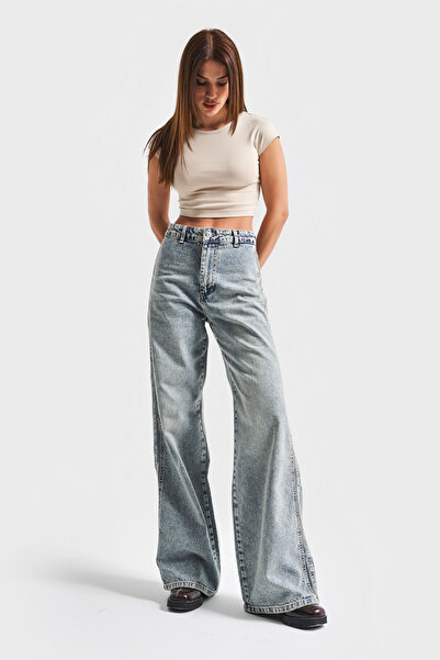 its basic Blugi de damă T.Kot Color 4S5-32, cu croiala largi, 100% bumbac, cu detaliu lateral, blugi din denim