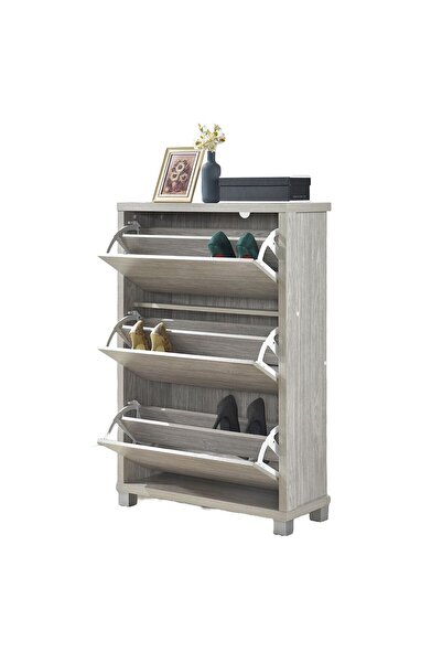 Danube Home Harper 3-door Shoe Cabinet - Grey Oak L75xw30xh112.5cm