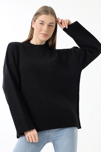 Devinka Pulover de damă, negru, cu decolteu, tricotaj supradimensionat