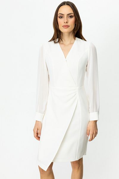 Ekol Double Breasted Collar Sleeves Tulle Dress