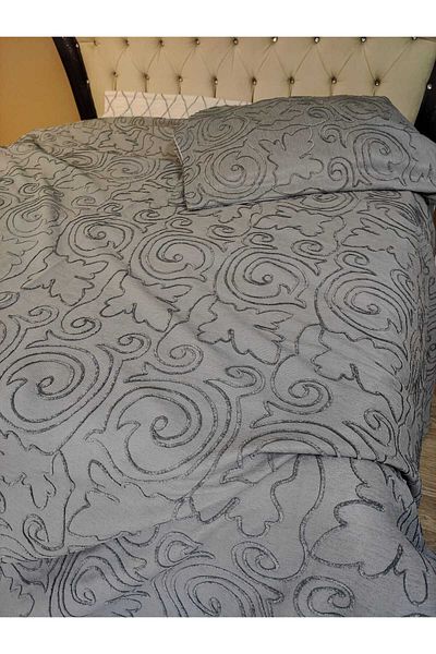 Çt Çeyizci Tekstil Double Bed Cover 3 Pieces Gray Bed Cover