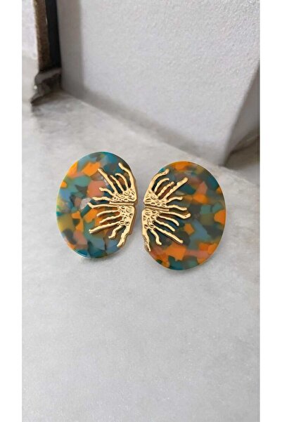 Yaseminli Butik Gold Sun Detailed Colorful Earrings