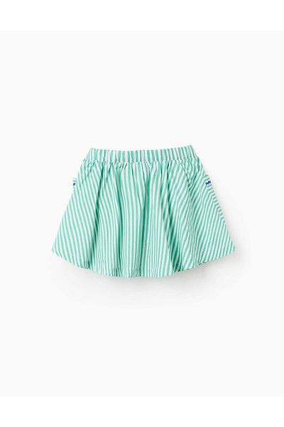 Ziddy Striped Skirt with Integrated Shorts for Girls, Green/White