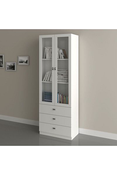 Danube Home Kinsey Display Cabinet With 2 Glass Doors & 3 Drawers - White L60xw31.5xh171.5cm