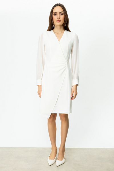 Ekol Double Breasted Collar Sleeves Tulle Dress