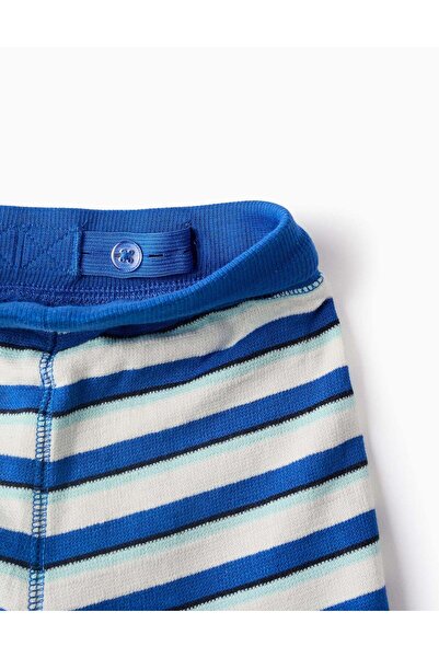 Ziddy Striped Cotton Piqué Shorts for Baby Boys, White/Blue