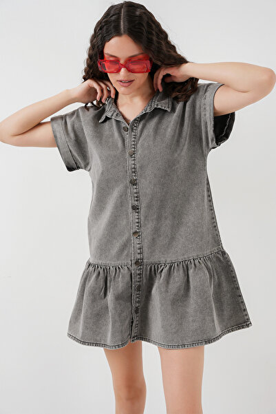 Bigdart Rochie scurtă de denim pentru femei 2530 - afumată