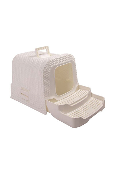 M-PETS Suez Rattan Kapalı Kedi Tuvalati Beyaz 69x42x41 Cm