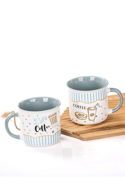 MUKKO HOME Set of 2 Porcelain Mugs Coffee Patterned Porcelain Mug – 350ml
