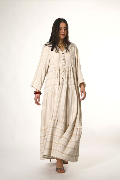 ABBRA Women's Cotton Prevailing Neck Striped Pocket Detailed Summer Dress