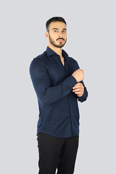 PAUL&SHARK Erkek Dar Kalıp Dokuma Kumaş Uzun Kollu Lacivert Gömlek 25413154CF-013