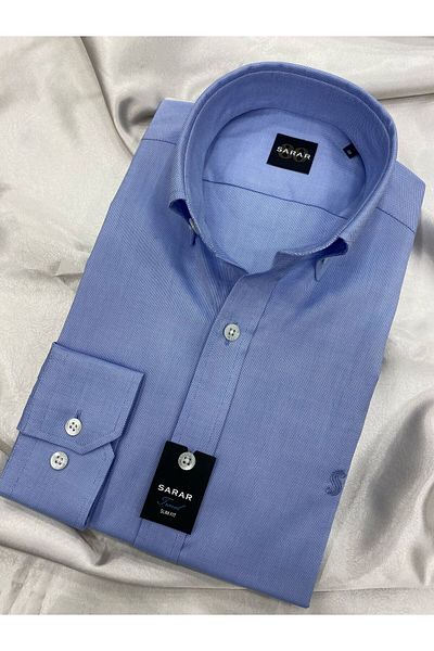 Sarar Cămașă ALBASTRU DESCHIS, ȚESĂTĂ, GULER OXFORT, SLIM FIT