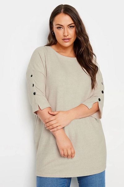 Stil Diva Plus Size Half Sleeve Button Detail Soft Texture Sweater 303413