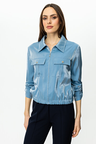 Ekol Parlak Kumaşlı Fermuarlı Mont