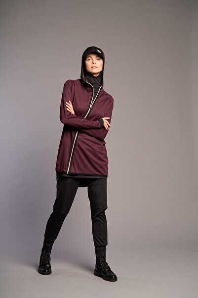 FD SPORTS Aura-Tech Cross Zipper Quick Dry Tracksuit Top - Claret Red