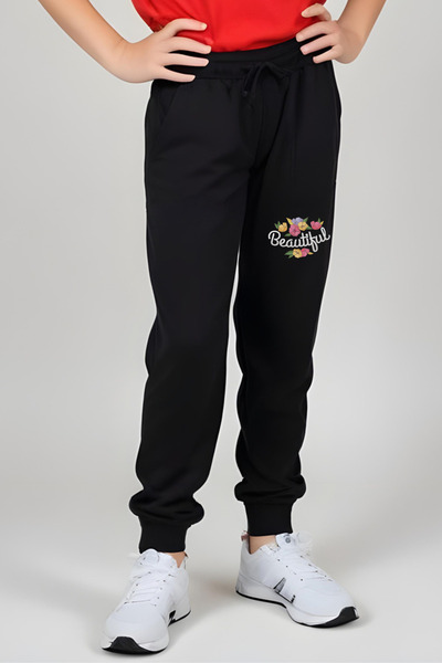 YA KO KİDS Beautiful Roses Printed Girls' Short Sleeve T-Shirt and Sweatpants Set