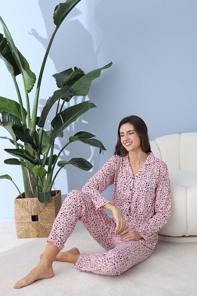 BEYAZTOPTAN Quality Long Sleeve Combed Single Jersey Jacket Pajama Set