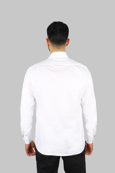 PAUL&SHARK Men's Stripe Line and Shark Pattern Pocket Detail Slim Fit Long Sleeve White Shirt 25413502 -010