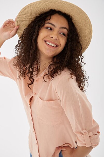 Fashion Friends Etek Ucu Püsküllü Gömlek Pudra