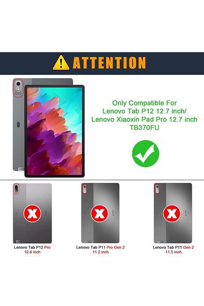 erorex جراب T Tersely Smart لجهاز Lenovo Tab P12 مقاس 12.7 بوصة 2023 (TB-370FU) - أسود
