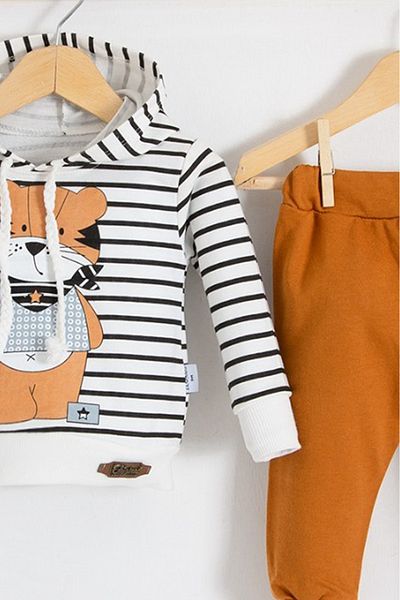 TRENDİMİZBİR Baby Boy Look Bear Original Printed Hooded Bottom Top Set