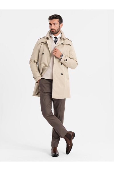 OMBRE Eleganter Herren SLIM FIT Trenchcoat mit Gürtel - beige V1 OM-COSC-0126 XL